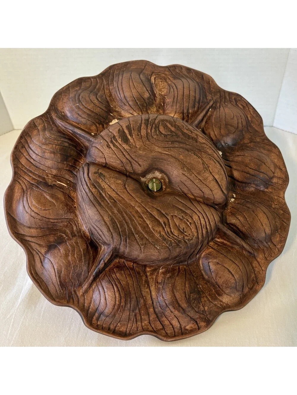 Treasure Craft Ceramic Deviled Egg Relish Tray Green Drip Faux Wood